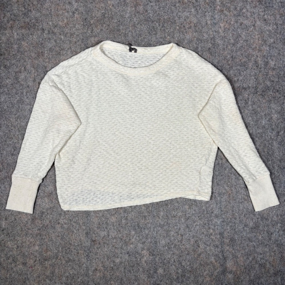 Anthropologie Pullover Sweater‎ Womens Small Cream Textured Knit Cropped Relaxed
